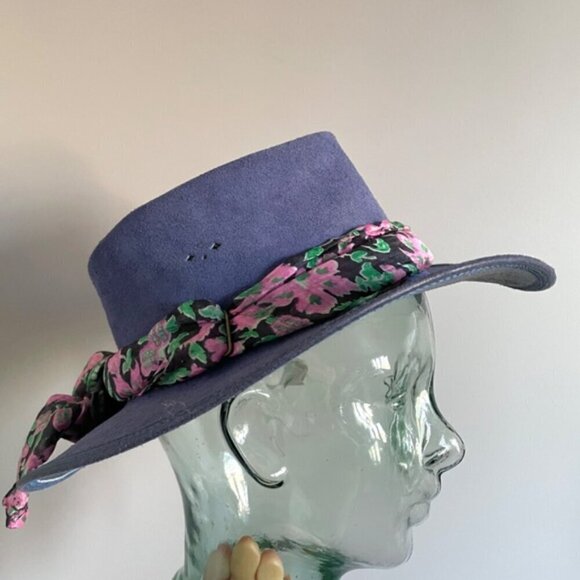 Vintage Australian Blue Suede Vented Bush Hat - S 🇦🇺 - Picture 2 of 8